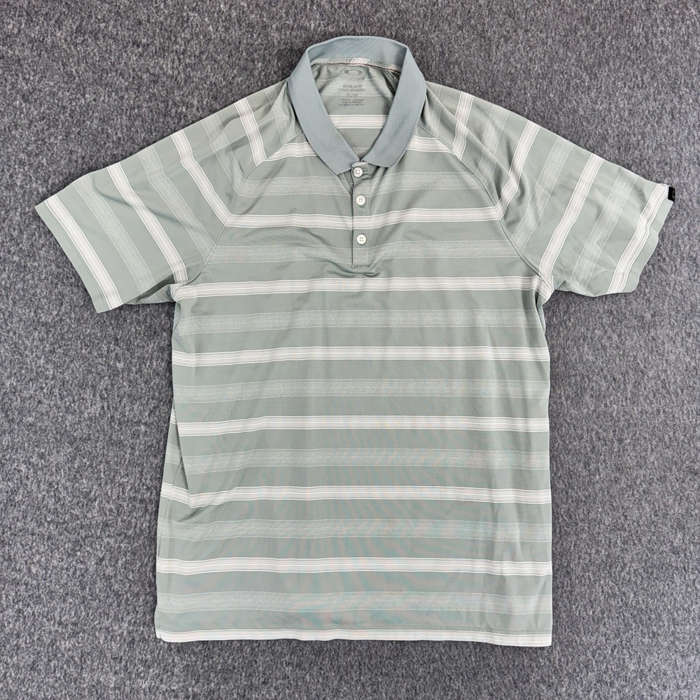 Oakley Golf Polo‎ Stripe Performance Moisture Wicking Green Mens XL